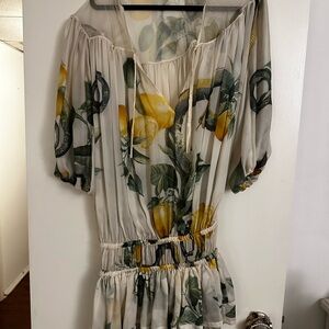 Roberto Cavalli Yellow and Cream Puff Sleeve Mini Sundress